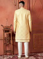 Raivat Ethnic Mens Art Silk Thread Work Indo Western In Yellow Colour | Grocsy