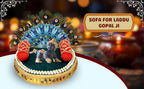 Unique Palette Wood Sofa for Laddu Gopal Ji|Round Singhasan Kanha Ji with Extra 2 Pillows | Grocsy