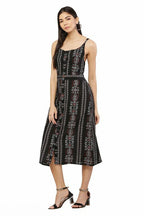 PAVONINE Black Color Printed Shoulder Strap Dress For Women | Grocsy