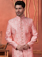 Raivat Ethnic Mens Art Silk Thread Work Indo Western In Pink Colour | Grocsy