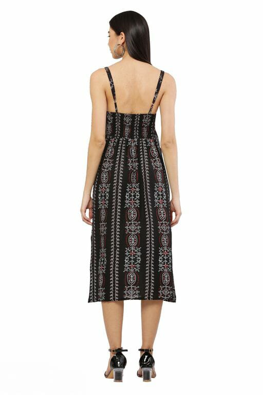 PAVONINE Black Color Printed Shoulder Strap Dress For Women | Grocsy