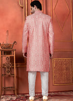 Raivat Ethnic Mens Art Silk Thread Work Indo Western In Pink Colour | Grocsy