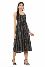 PAVONINE Black Color Printed Shoulder Strap Dress For Women | Grocsy