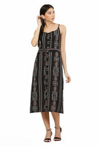 PAVONINE Black Color Printed Shoulder Strap Dress For Women | Grocsy