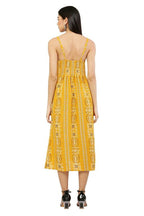 PAVONINE Mustard Color Printed Shoulder Strap Dress For Women | Grocsy