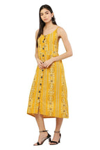 PAVONINE Mustard Color Printed Shoulder Strap Dress For Women | Grocsy