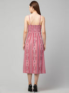 PAVONINE Peach Color Printed Shoulder Strap Dress For Women | Grocsy