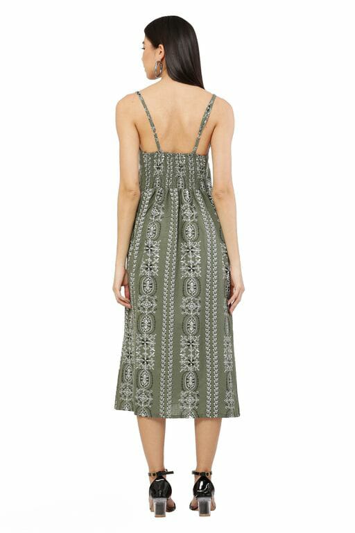 PAVONINE Pista Color Printed Shoulder Strap Dress For Women | Grocsy