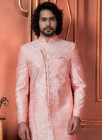 Raivat Ethnic Mens Art Silk Thread Work Indo Western In Pink Colour | Grocsy