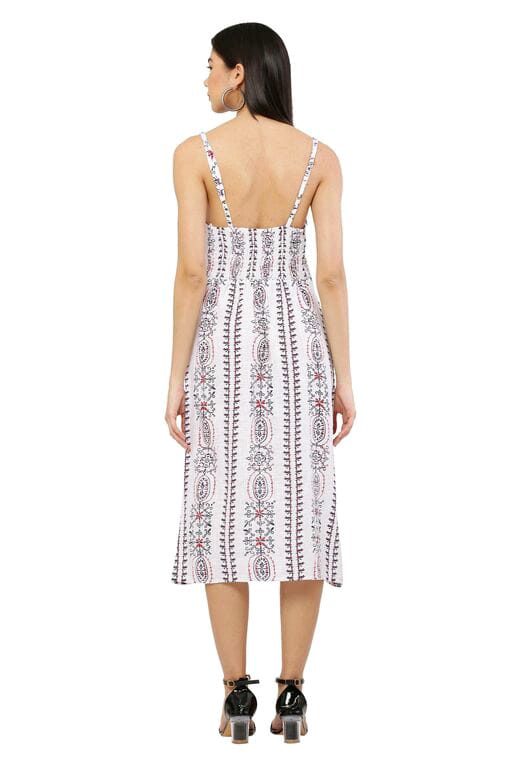 PAVONINE White Color Printed Shoulder Strap Dress For Women | Grocsy