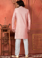 Raivat Ethnic Mens Art Silk Thread Work Indo Western In Pink Colour | Grocsy