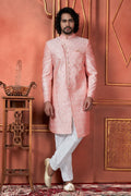 Raivat Ethnic Mens Art Silk Thread Work Indo Western In Pink Colour | Grocsy