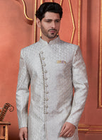 Raivat Ethnic Mens Art Silk Thread Work Indo Western In Grey Colour | Grocsy