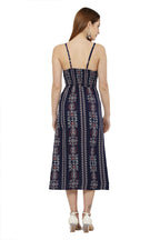 PAVONINE Navy Blue Color Printed Shoulder Strap Dress For Women | Grocsy