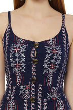 PAVONINE Navy Blue Color Printed Shoulder Strap Dress For Women | Grocsy