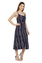 PAVONINE Navy Blue Color Printed Shoulder Strap Dress For Women | Grocsy