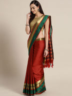 Saree Mall Red & Green Solid Saree | Grocsy