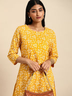 All About You Women Yellow Floral Printed Pure Cotton Kurta with Palazzos | Grocsy