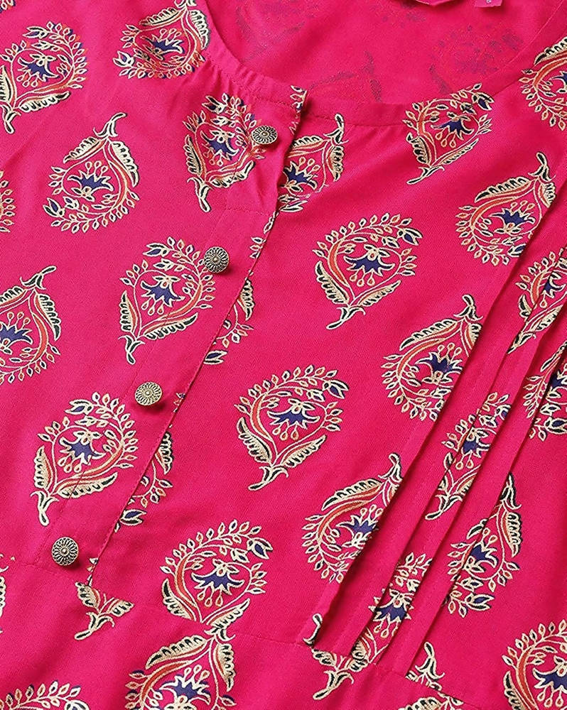 Vamika Pink Printed Rayon Party And Casual Wear Kurta Set | Grocsy