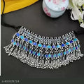 Tehzeeb Creations Women's Silver Colour Oxidised Necklace Set With Blue Colour Meenakari Work | Grocsy