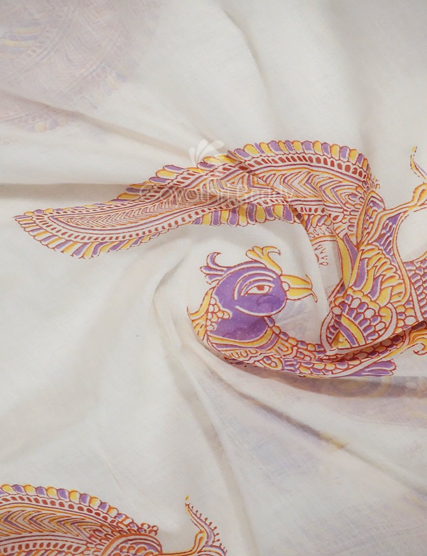 Cream Colour Block Print Crocia Mulmul Cotton Saree By Gayathri Reddy Designer Studio | Grocsy