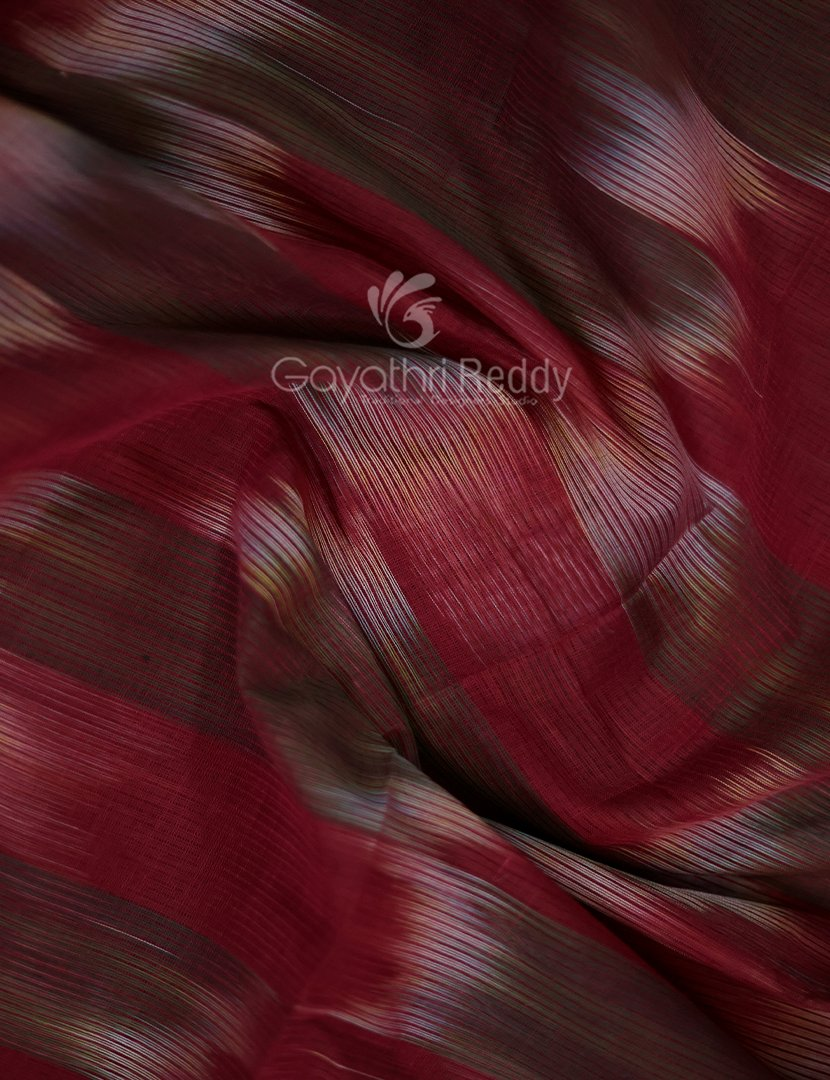 Dual Shades of Maroon And Brown Mangalagiri Ikkat Cotton Saree By Gayathri Reddy Designer Studio | Grocsy