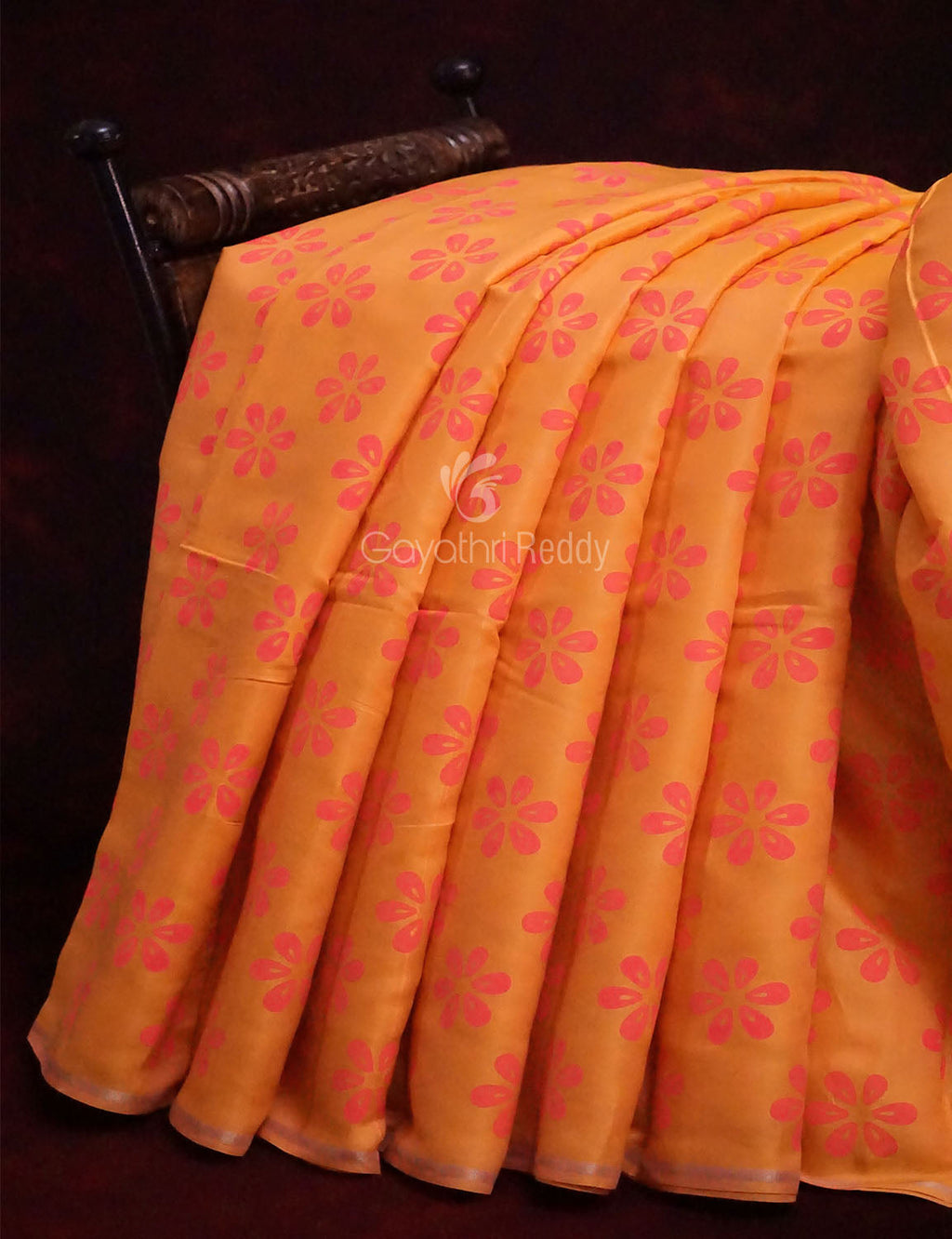 Neon Orange Colour Chanderi Block Print Saree By Gayathri Reddy Designer Studio | Grocsy