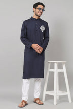 Classic Cotton Kurta With Single Motif Embroidery by Hilo Design | Grocsy