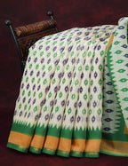 Combo of Off White and Mango Green Patan Patola Semi Chanderi Saree By Gayathri Reddy Designer Studio | Grocsy