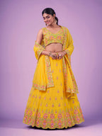 Myra Yellow Georgette Embroidered Designer Lehenga | Grocsy