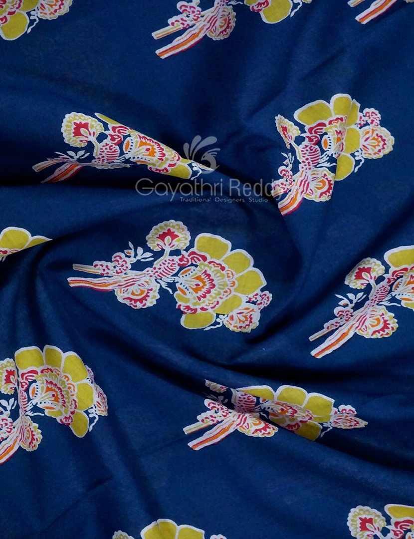 Block Print Indigo Blue Coloured Mulmul Cotton Saree By Gayathri Reddy Designer Studio | Grocsy