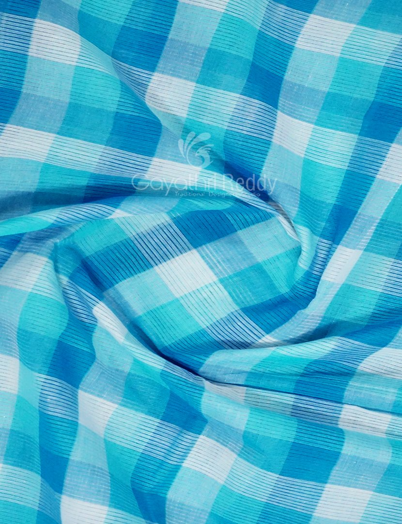 Sky Blue With Checks Pure Mangalgiri Cotton Saree By Gayathri Reddy Designer Studio | Grocsy