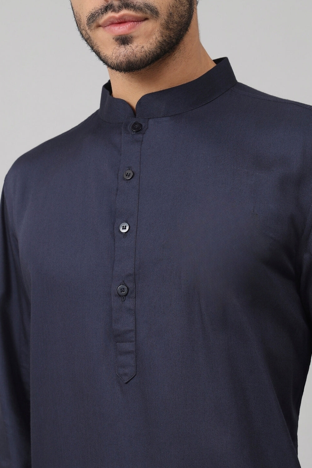 Giza Cotton Navy Blue Plain Kurta by Hilo Design | Grocsy