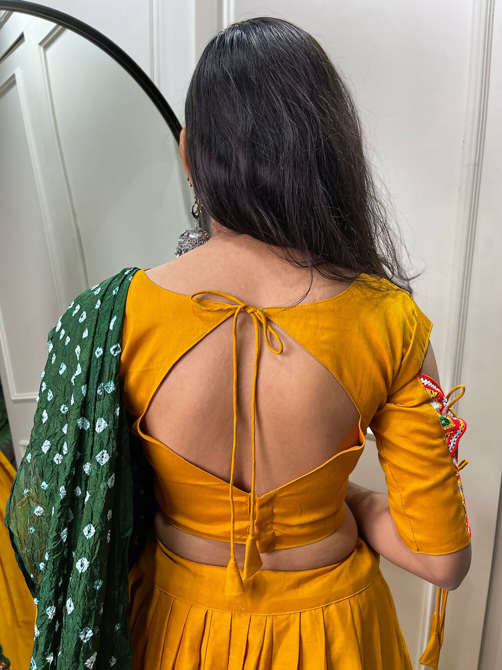 Vastranavya Navaratri Special Pure Cotton Plain With Gotta Patti Touch Up Lehenga Stitched Choli - Mustard | Grocsy