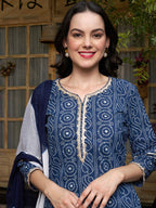 Sangria Printed Gotta Patti Pure Cotton Kurta with Trousers & With Dupatta | Grocsy