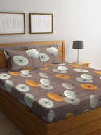 KLOTTHE Brown & Yellow Floral 210 TC Cotton Bedsheet with Pillow Cover | Grocsy