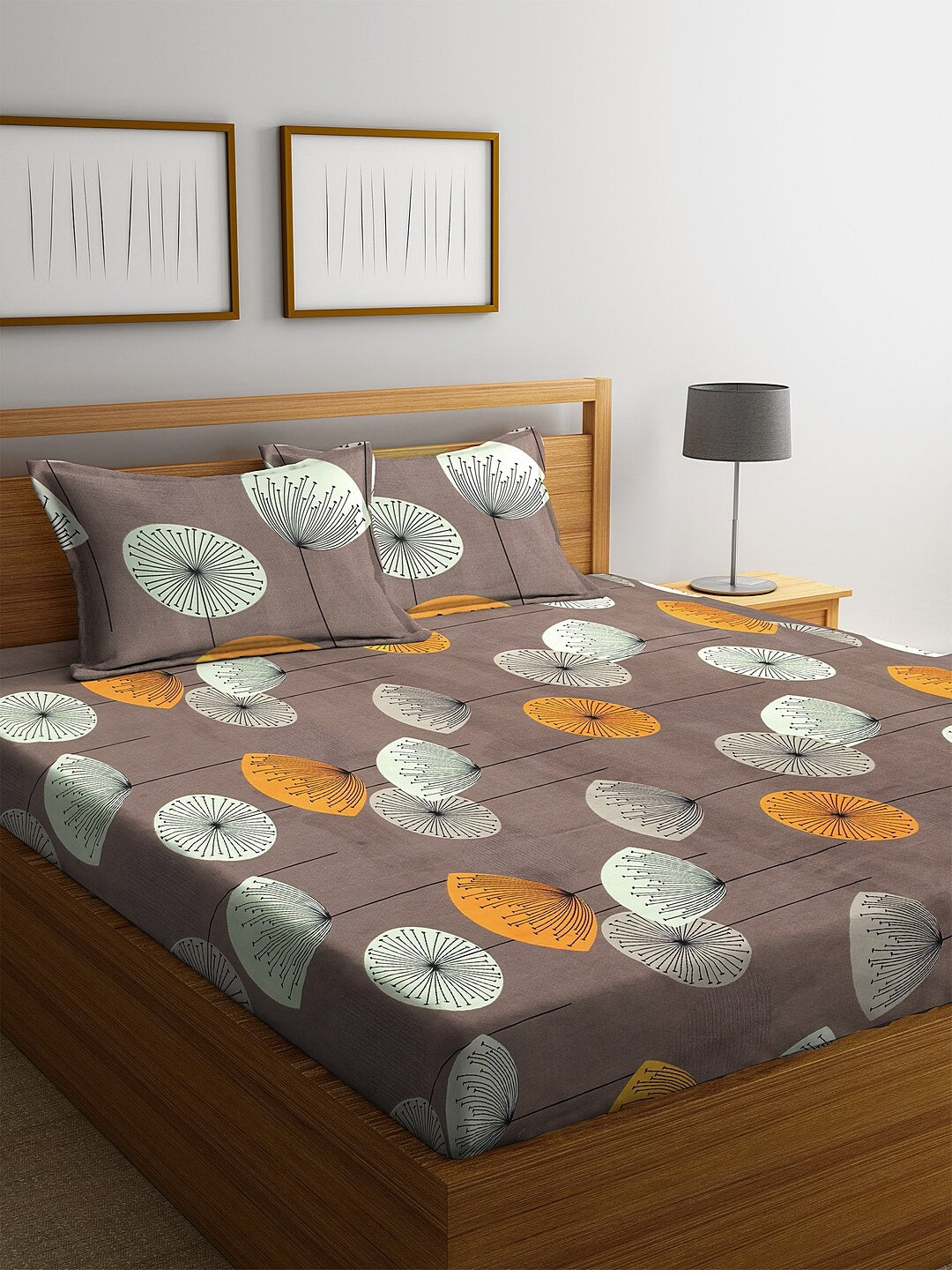KLOTTHE Brown & Yellow Floral 210 TC Cotton Bedsheet with Pillow Cover | Grocsy