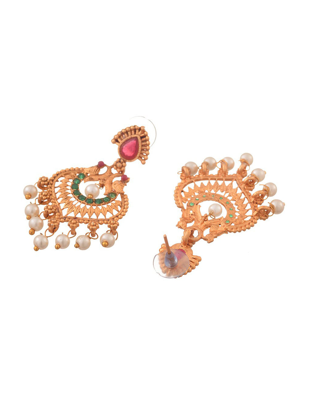 Saraf RS Jewellery Gold-Polished Red & Green Bridal Temple Jewellery Set | Grocsy