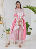 HERE&NOW Women White Floral Printed Kurta with Sharara With Dupatta | Grocsy