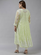 ADA Women Lime Green & White Ethnic Motifs Plus Size Chikankari Georgette Anarkali Kurta | Grocsy