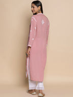 HOUSE OF KARI Floral Embroidered Fizaa Chikankari Pure Cotton Straight Kurta | Grocsy