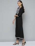 HERE&NOW Women Black Ethnic Motifs Embroidered Kurta with Trousers & With Dupatta | Grocsy