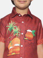 Sethukrishna Boys Printed Traditional Shirt With Adjustable Velcro Dhoti Set | Grocsy