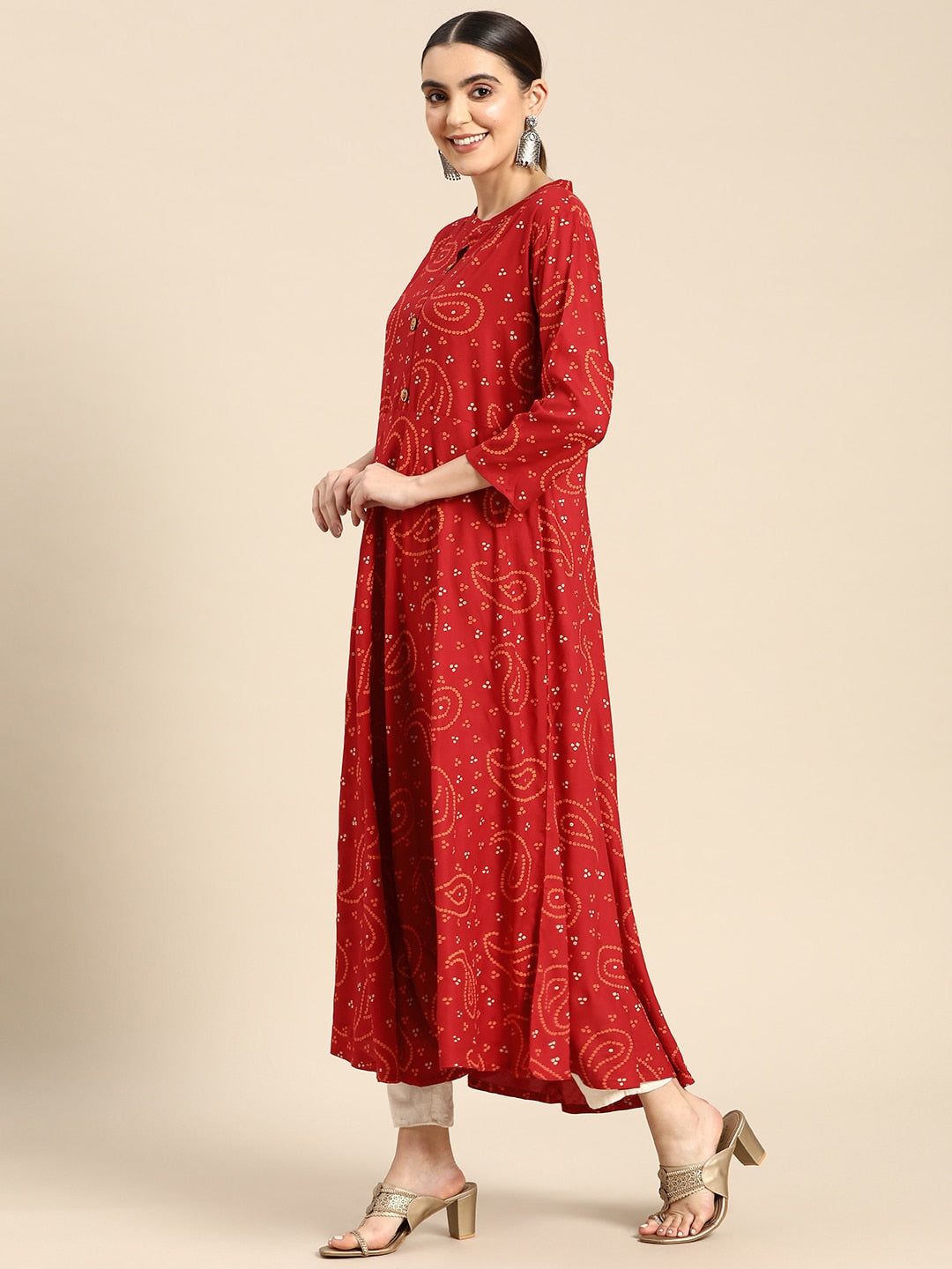 Sangria Women Bandhani Printed Anarkali Kurta | Grocsy