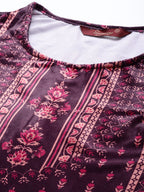 Sangria Women Burgundy & Pink Ethnic Motifs Printed Kurta with Trousers | Grocsy