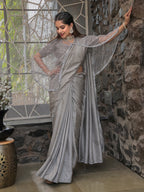 Tikhi Imli Embellished Border Sequinned Saree With Cape | Grocsy