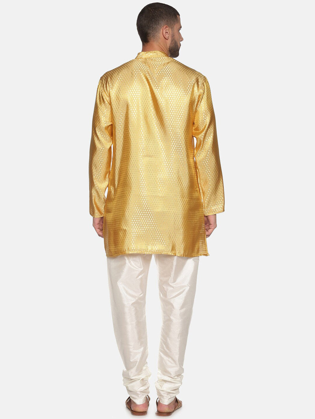 Sethukrishna Men Gold-Toned & White Kurta with Churidar | Grocsy