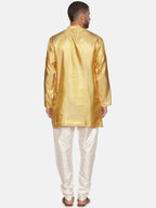 Sethukrishna Men Gold-Toned & White Kurta with Churidar | Grocsy