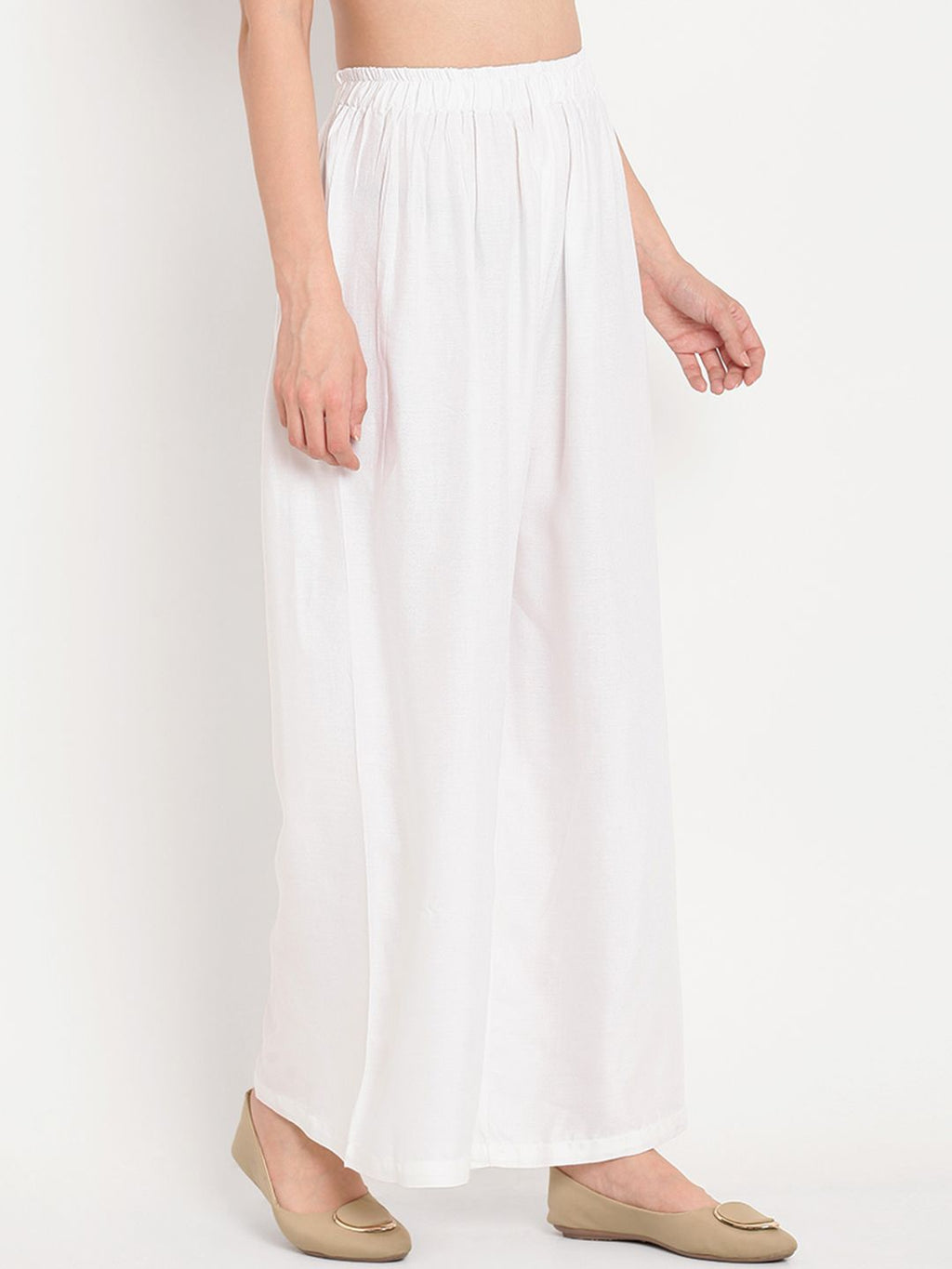 TAG 7 Women White Solid Flared Palazzos | Grocsy