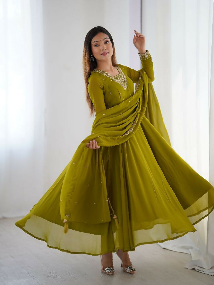 Joban Fashion Mehndi Kurta Set Georgette Sequence Embroidery Work | Grocsy